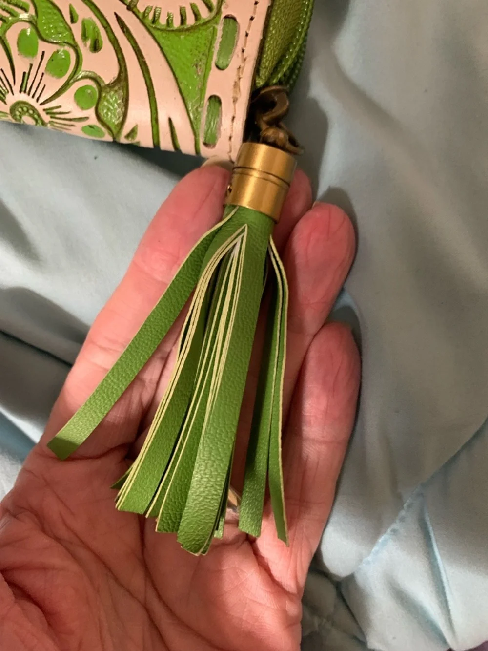 Myra Bag Green Floral Tooled Zip Wallet with Tassel - Picture 4 of 4